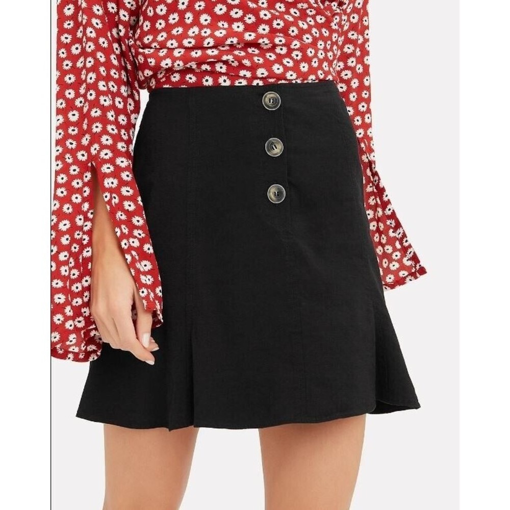 Intermix Galyn Black Mini Skirt 0 Linen Blend Button High Waist Flare